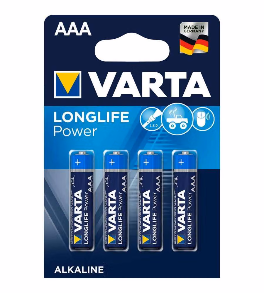 Varta Batterie AAA Longlife Power Alcaline Ministilo 1,5V, Confezione da 4 Pezzi, Blu – 1