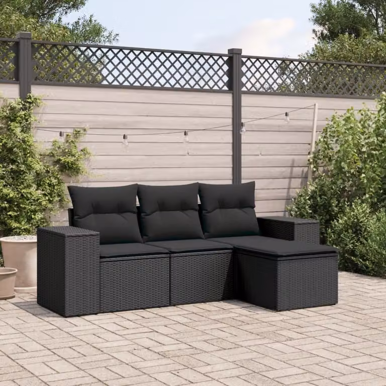 Maison Exclusive - Set Divani da Giardino 4 pz con Cuscini Nero in Polyrattan