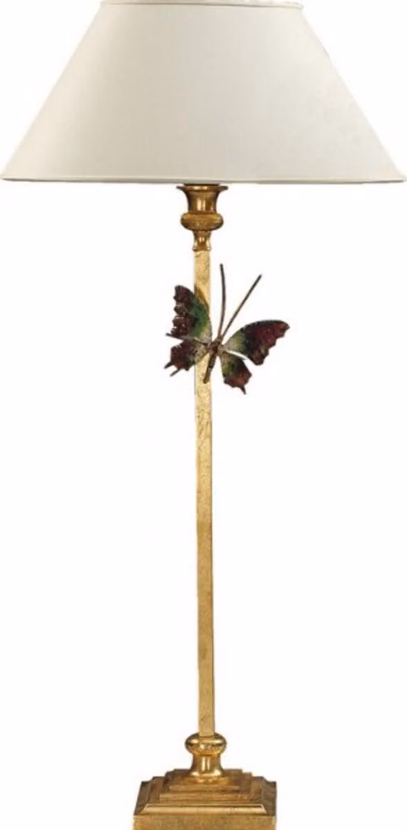 Lampada da tavolo Casa Padrino in stile barocco - Oro con decorazione a farfalla, colonne dorate, 65 cm