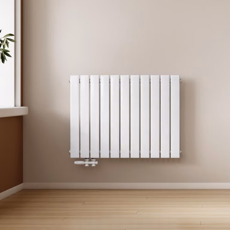 EMKE Radiatore orizzontale, radiatore a pannello di design 630x850mm bianco a singolo strato con collegamento laterale piatto, 618W senza elemento riscaldante