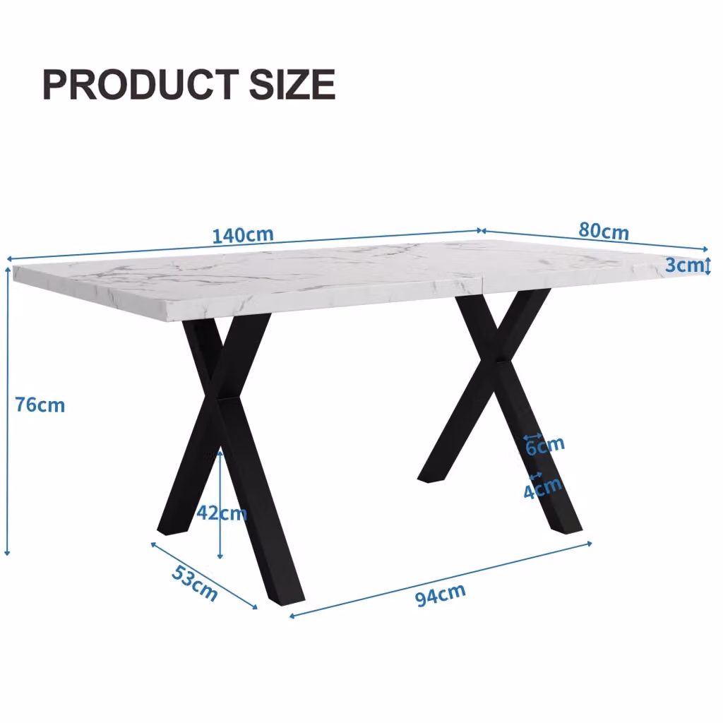 Tavolo rettangolare REDOM bianco con gambe a X in stile minimalista L: 140 cm, P: 80 cm, H: 76 cm – 2