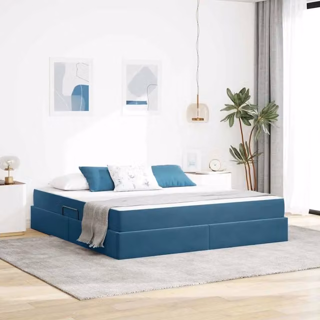 Letto con contenitore e materasso Blu Scuro 180 x 200 cm 3399740