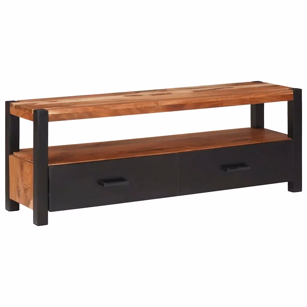 Mobile media moderno vidaXL in legno di acacia e metallo marrone L: 110 cm, P: 30 cm, H: 40 cm – 2