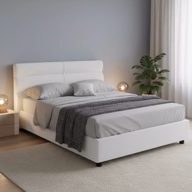 Letto Matrimoniale DMORA con Materasso Incluso, Design Moderno in Metallo e Tessuto, L/P: 160 x 200 cm – 1