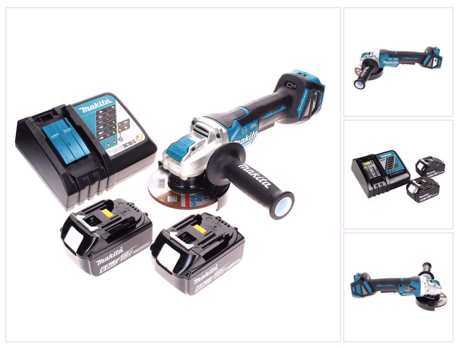 Smerigliatrice angolare a batteria Makita DGA 519 RG 18 V 125 mm Brushless X-Lock + 2 batterie da 6,0 Ah + caricabatterie