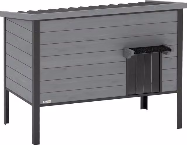 Cuccia impermeabile PawHut per 1-2 gatti fino a 12 kg con tetto apribile e fondo estraibile, Grigio Chiaro, L 85 x P 55 x H 70 cm – 1