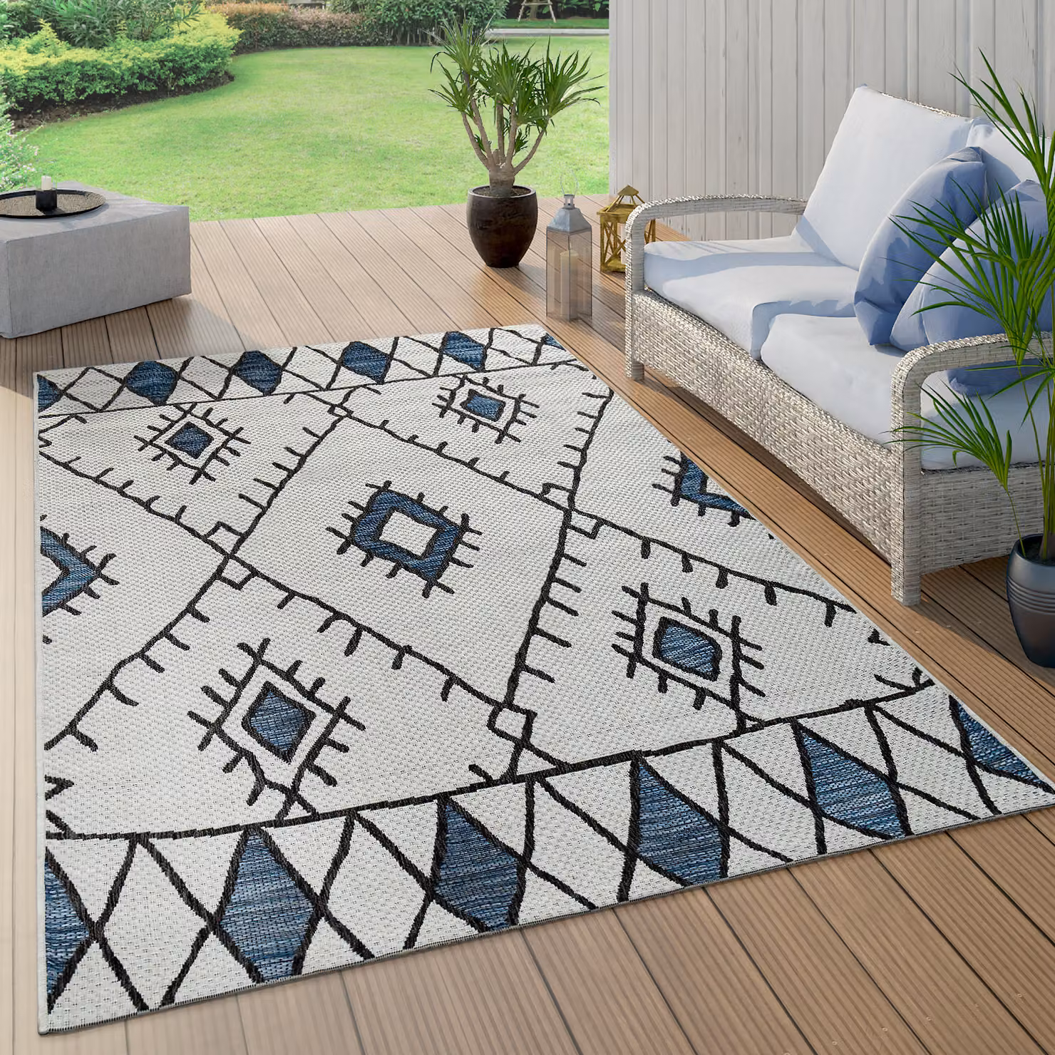 Tappeto Ruby blu per interni ed esterni in stile ethnic e boho L: 120 cm x P: 160 cm – 3