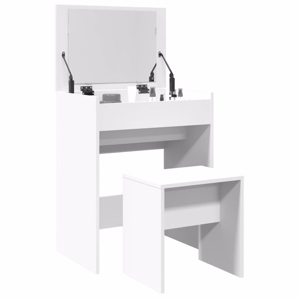 vidaXL Toeletta e Sgabello Bianco L: 60 cm, P: 40 cm, H: 113,5 cm