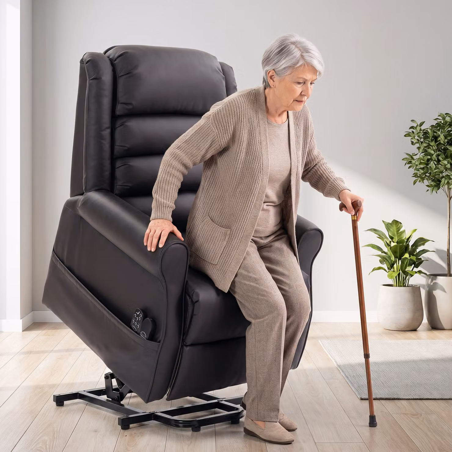 Poltrona elettrica alzapersone HOMCOM con massaggio e riscaldamento in pelle PU, marrone – 2