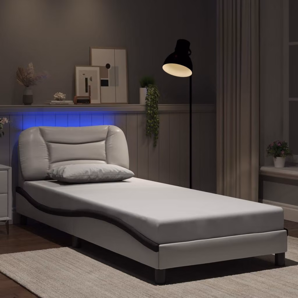 vidaXL Giroletto Hvar Bianco e Nero con LED e porta USB, L 90 x P 190 cm – 1