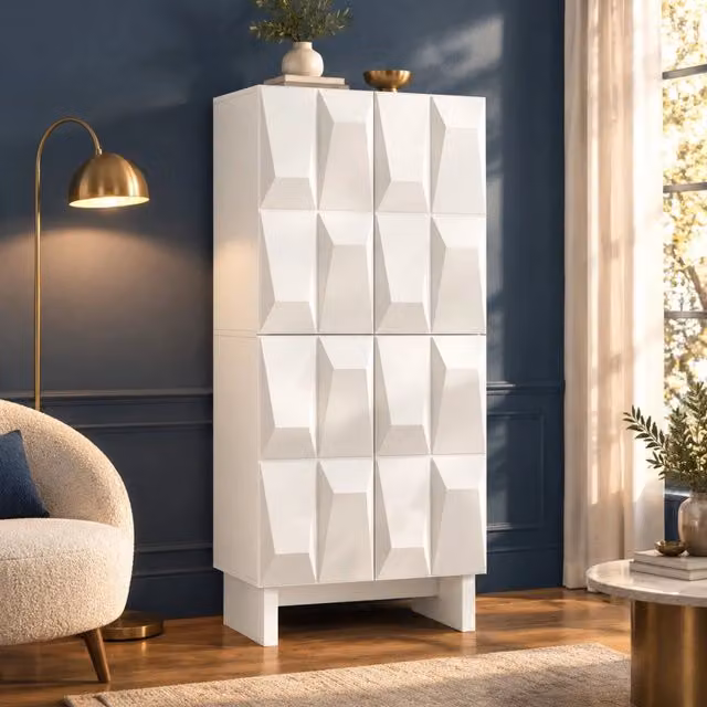 Scarpiera con 4 ante ripiani regolabili vano aperto salvaspazio per ingresso in truciolare bianca 60,5 × 34 × 135,5 cm