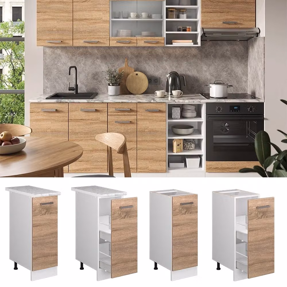 Armadio dispensa da cucina Vicco R-Line Sonoma Bianco con piano effetto marmo, L: 30 cm, H: 181.6 cm, P: 60 cm – 2