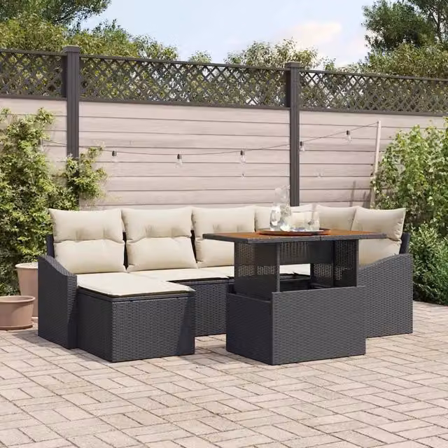 Set Divano da Giardino 7 pz Nero Poly Rattan 3358595