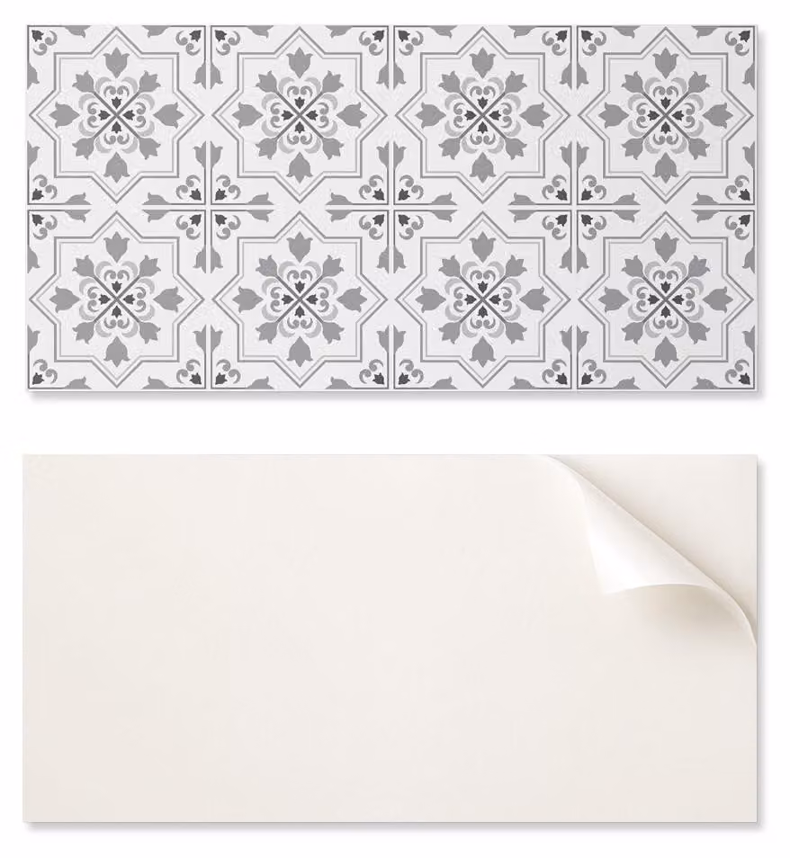 Piastrella in vinile decorativa con grafica, ideale per cucina o bagno, dimensioni 120 x 60 cm, motivo con elementi floreali