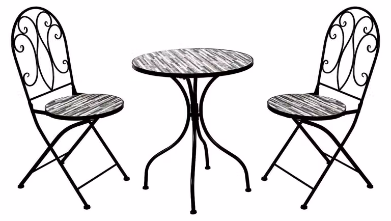 gruppo di sedute da giardino a mosaico 3 pezzi set bistrot Ø60cm effetto pietra