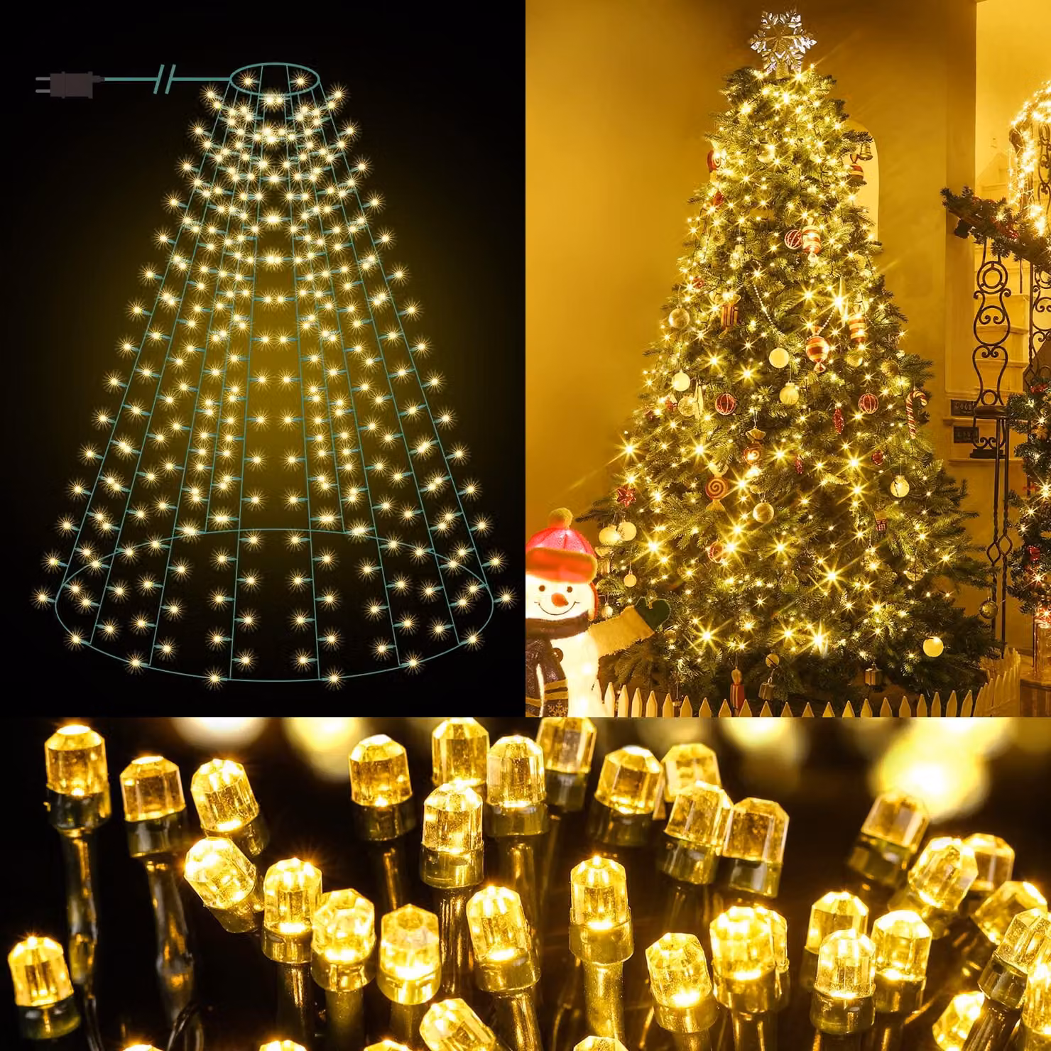 Catena luminosa a LED per albero di Natale, 400 luci, luce bianca calda, grado di protezione IP44, 8 modalità