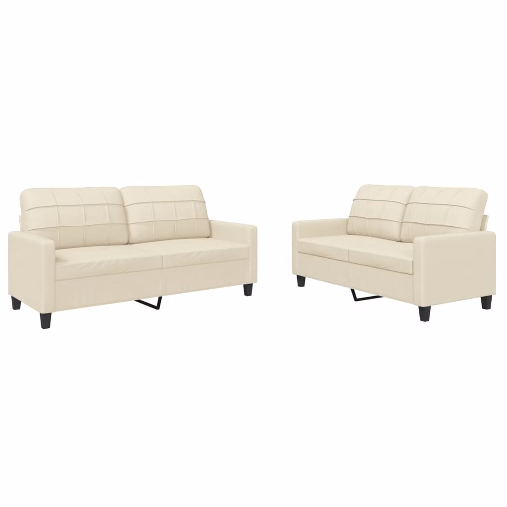 Set di Divani 2 pz con Cuscini crema in Pelle finta