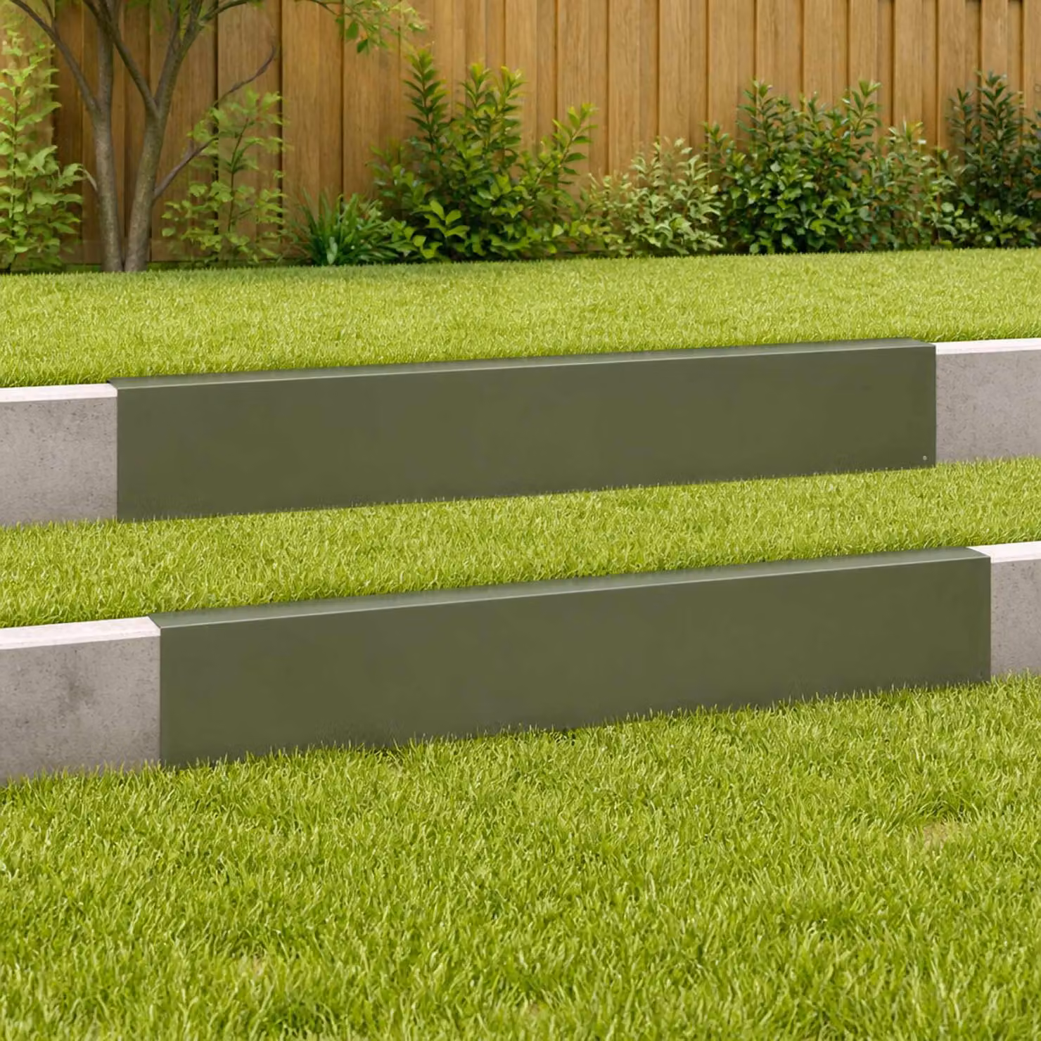 Set di 2 profili di copertura per giardino vidaXL in acciaio, disponibili nei colori verde o grigio, L 100 cm x H 15 cm x P 6 cm