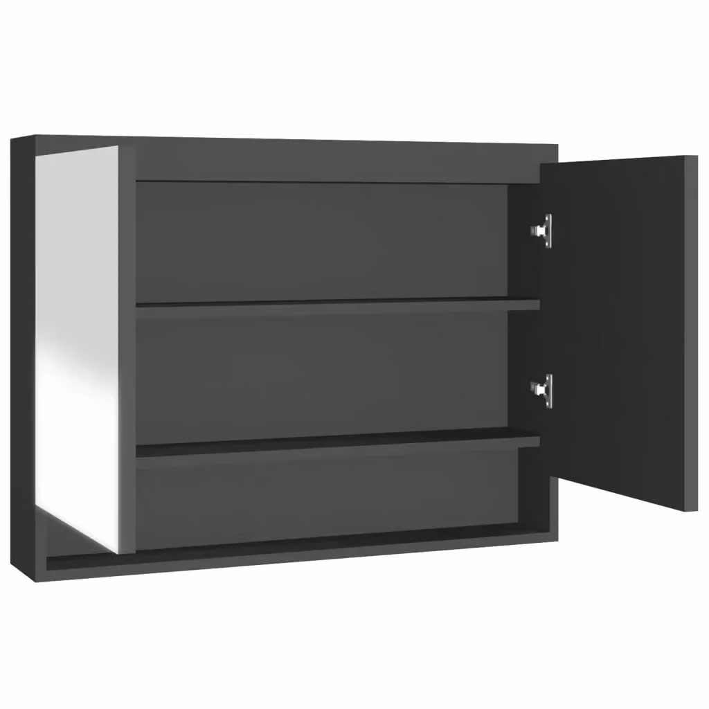 Armadietto da bagno moderno vidaXL in MDF e vetro con ante a battente, colore antracite, L 80 x H 60 x P 15 cm – 2