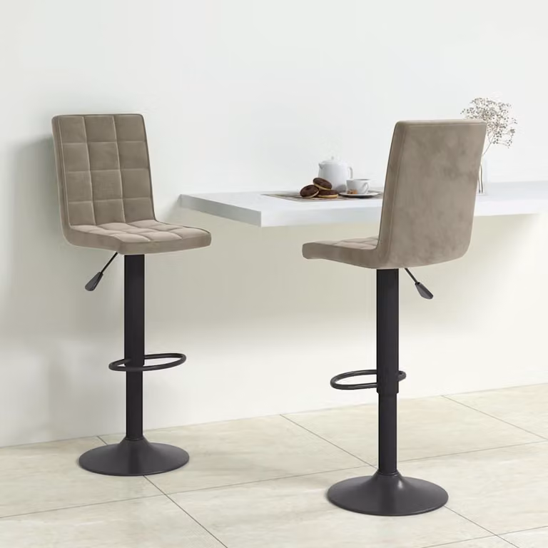 Set di 2 sgabelli da bar vidaXL in velluto grigio chiaro con base girevole a 360 gradi