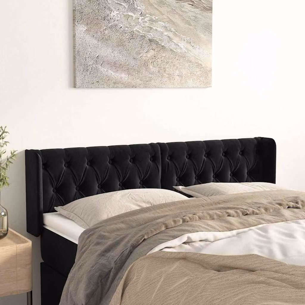 Testiera ad orecchio vidaXL in velluto nero L: 163 cm, P: 16 cm, H: 78-88 cm