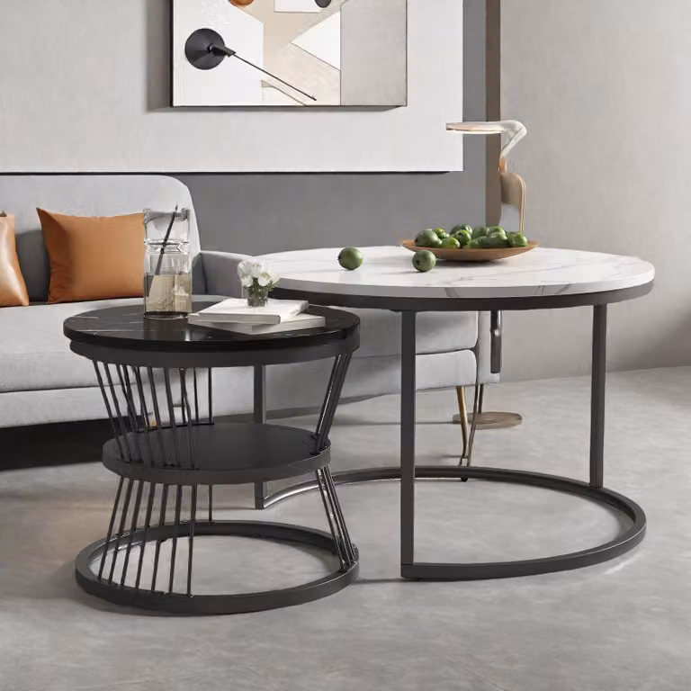 Tavolino da caffè ProximaX set di 2 tavolini rotondi dal design industriale e minimalista, tavolino da salotto tavolino da divano con piano da 1,5 cm
