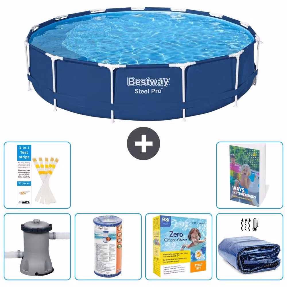 Piscina gonfiabile Bestway Steel Pro, rotonda, dimensioni 396x84 cm, composta da 5 parti, modello S224