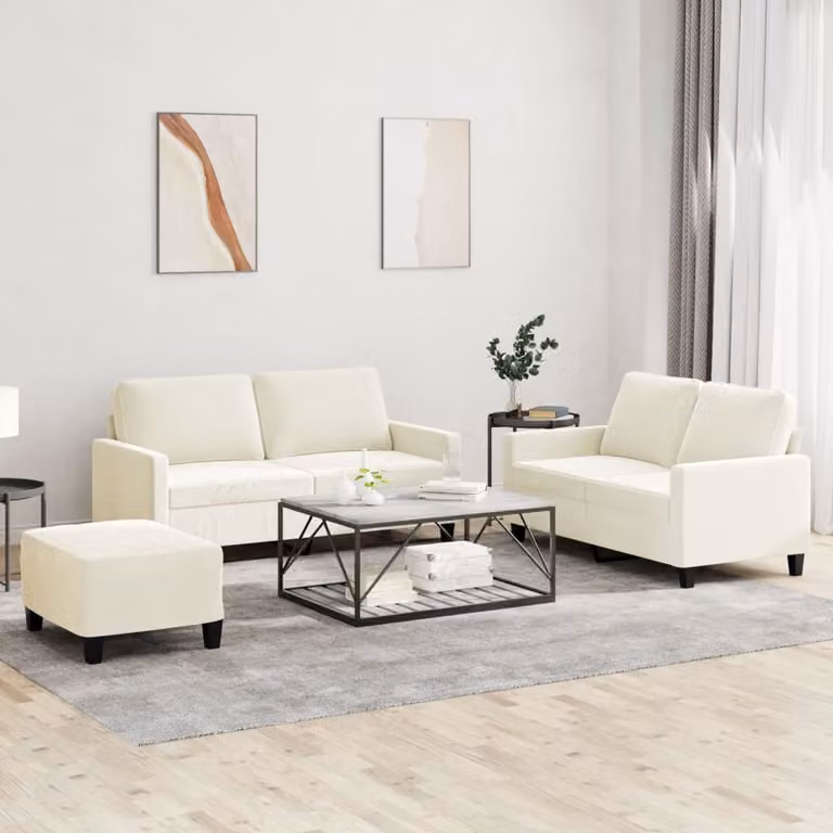 Maison Exclusive - Set divano a 3 pezzi con cuscini in velluto color crema