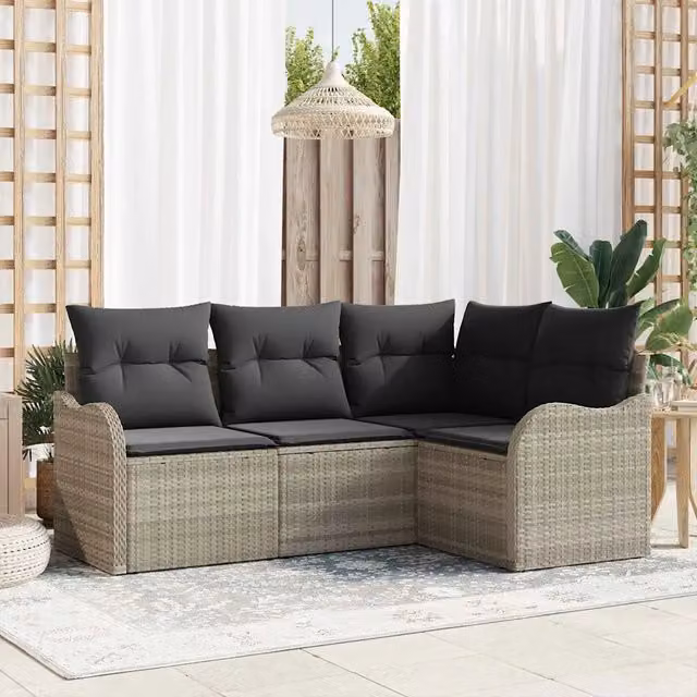 Set Divano da Giardino 4 pz Grigio chiaro polyrattan 3354351