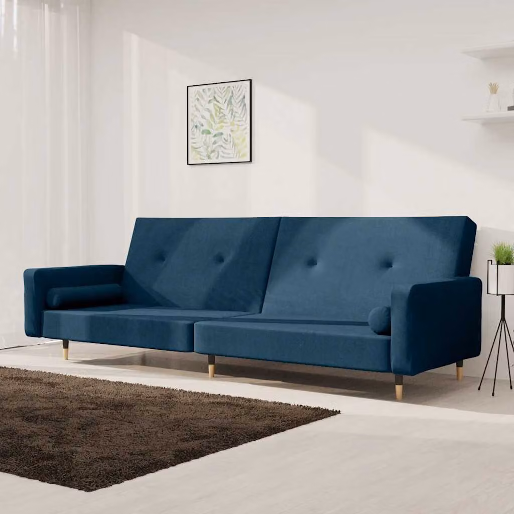 vidaXL Divano Letto Click-Clack in Velluto Blu con 2 Cuscini, L: 220 cm, P: 84,5 cm, H: 69 cm