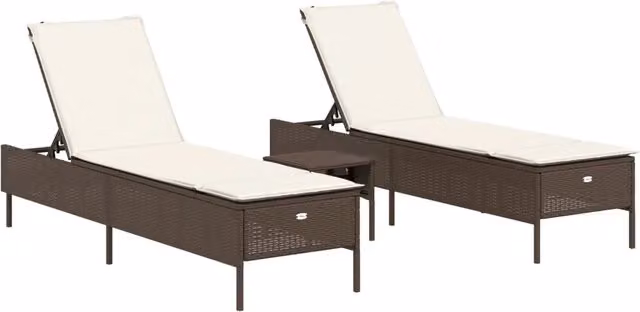 Set Lettini PrendiLettino sole | Sdraio da giardino | Lettino da sole con Cuscini 3 pz Marrone in Polyrattan