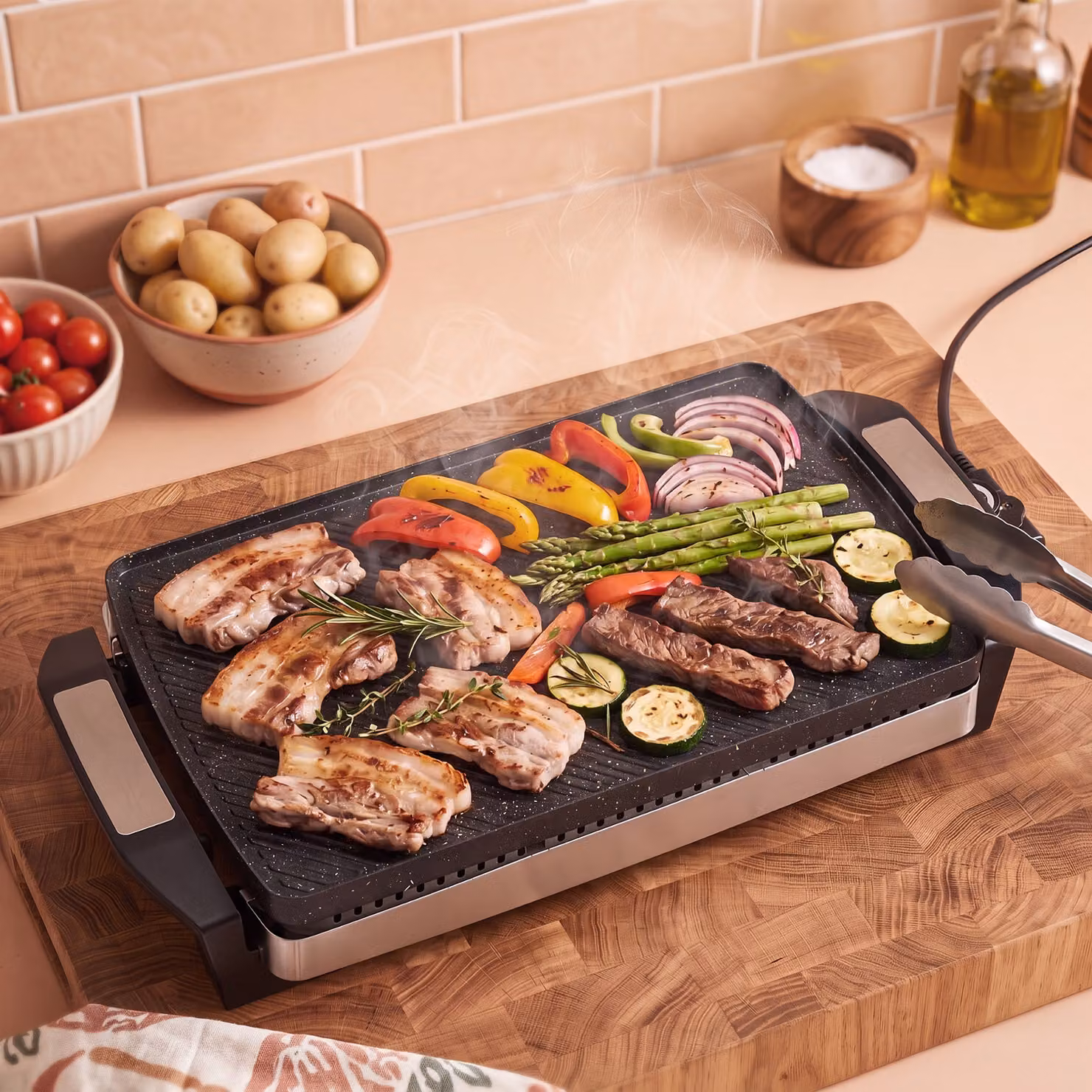 Costway Piastra elettrica da tavolo da 1500 W con griglia antiaderente doppia faccia in alluminio, colore nero, per uso interno ed esterno