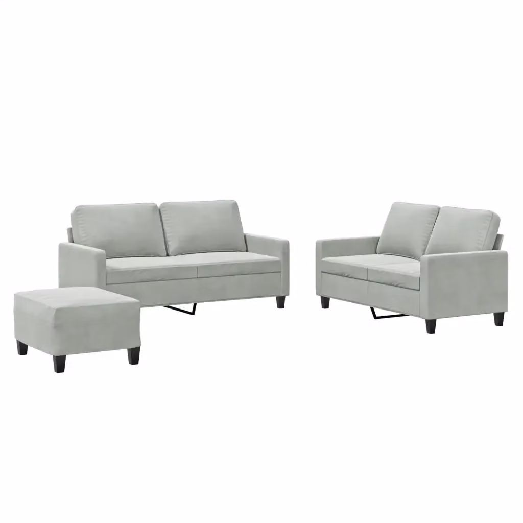 Set di 3 divani vidaXL in velluto grigio con cuscini per soggiorno in stile moderno – 2