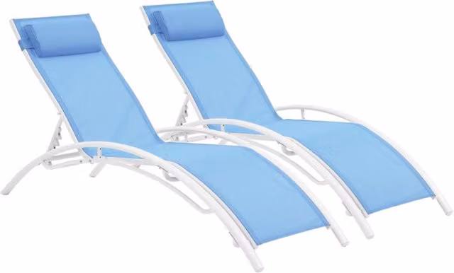Set di 2 lettini Beauty PHOENIX in alluminio blu con tessuto Textilene e poggiatesta regolabile – 1