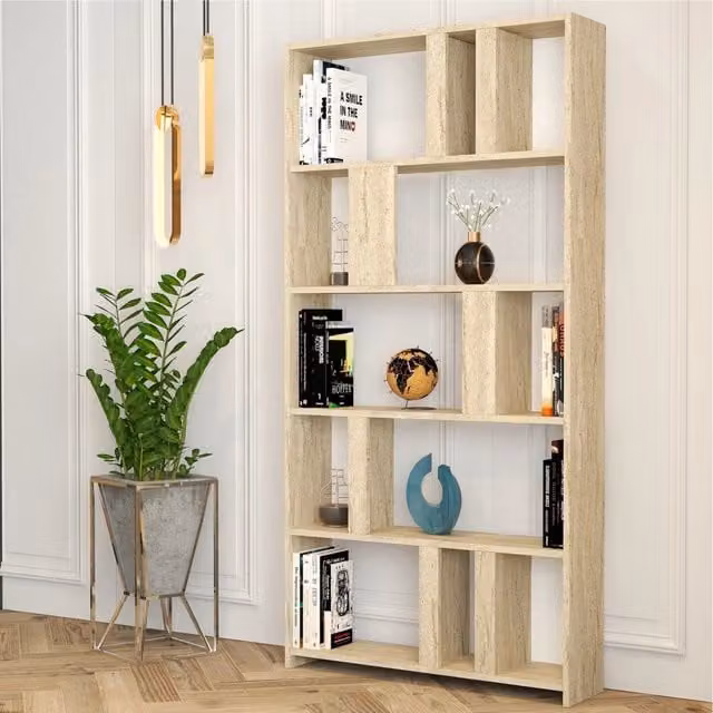 Biblioteca Tribogna DMORA, Libreria Moderna con 4 Ripiani, Beige Marmo, L: 90 cm, P: 20 cm, H: 180 cm