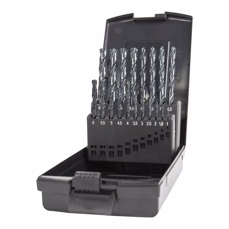 Set di punte elicoidali STIER HSS-R, 19 pezzi (1-10 mm), set di punte per metallo, set di punte per acciaio, punta a W autocentrante, per tutti i trapani in commercio, DIN 338 RN