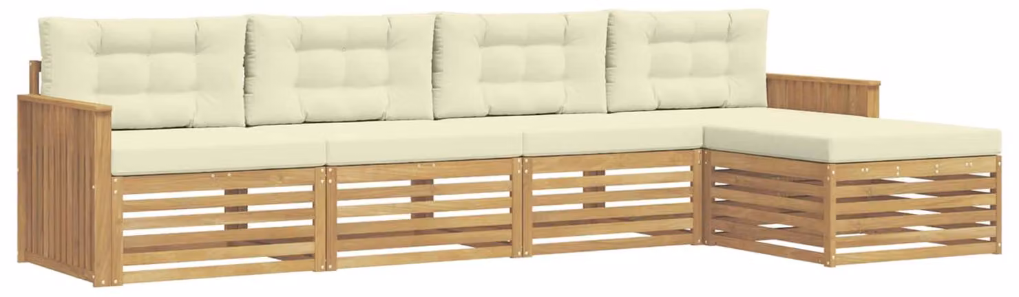 Set di divani da esterno, 5 pezzi, bianco e crema