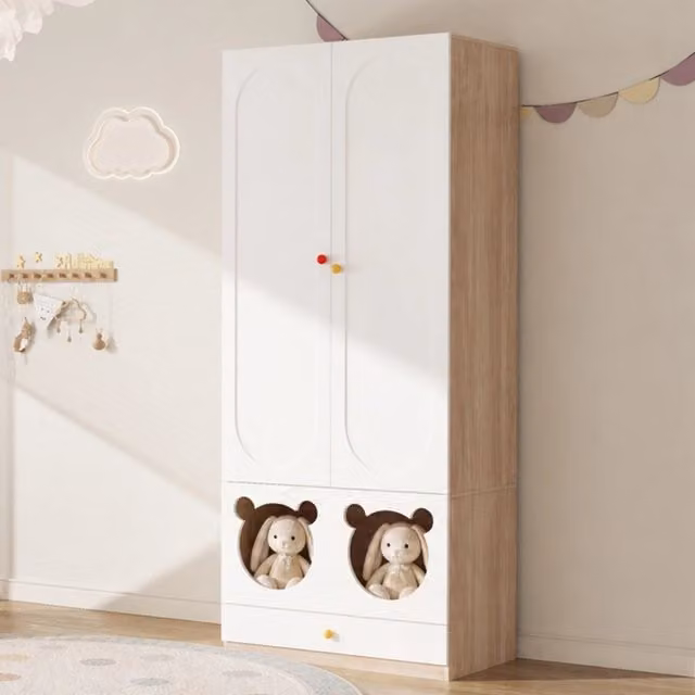Armadio per Bambini 2 Ante Guardaroba Cameretta Legno Bianco 80x50x200 cm