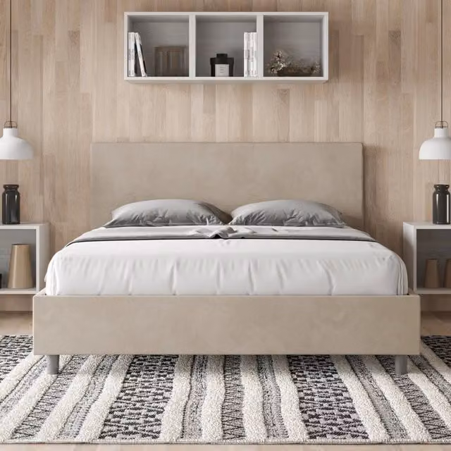 Letto matrimoniale king size Adele Ityhome con contenitore imbottito in microfibra colore sabbia L/P: 170 x 210 cm