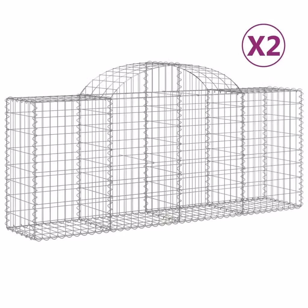 Set di 2 Cesti Gabbioni ad Arco vidaXL in Acciaio Zincato Grigio L: 200 cm, P: 50 cm, H: 80-100 cm – 2