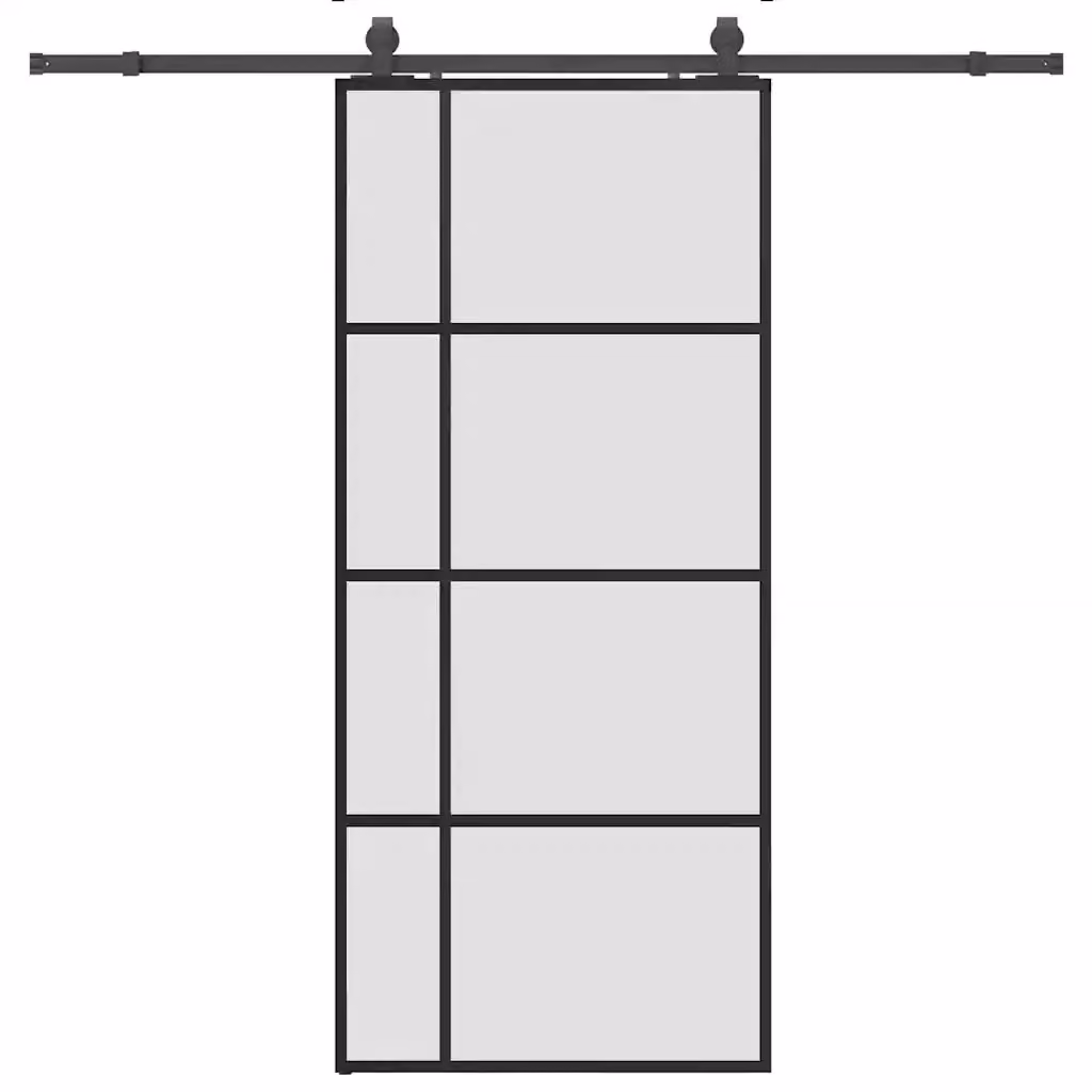 Porta Scorrevole Moderna vidaXL in Vetro Trasparente con Telaio in Alluminio Nero L: 90 cm, H: 205 cm – 2