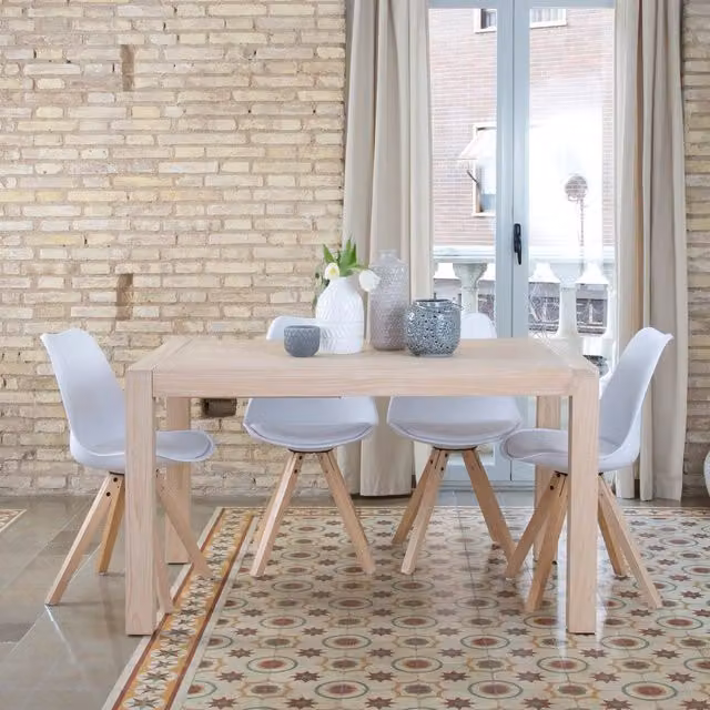 Tavolo da pranzo rettangolare allungabile Banak in legno marrone e beige con design scandinavo