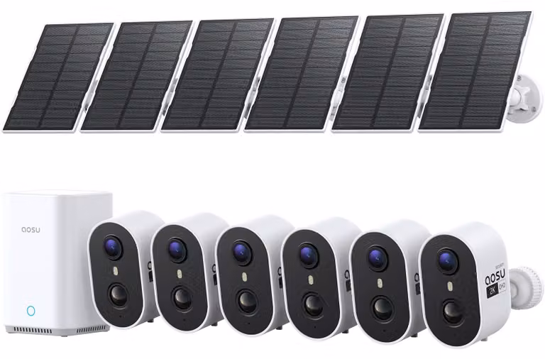 Telecamera di sicurezza esterna - 2K QHD - Zoom 6x - Alimentazione a energia solare - Visione notturna a colori - Kit da 6 pezzi