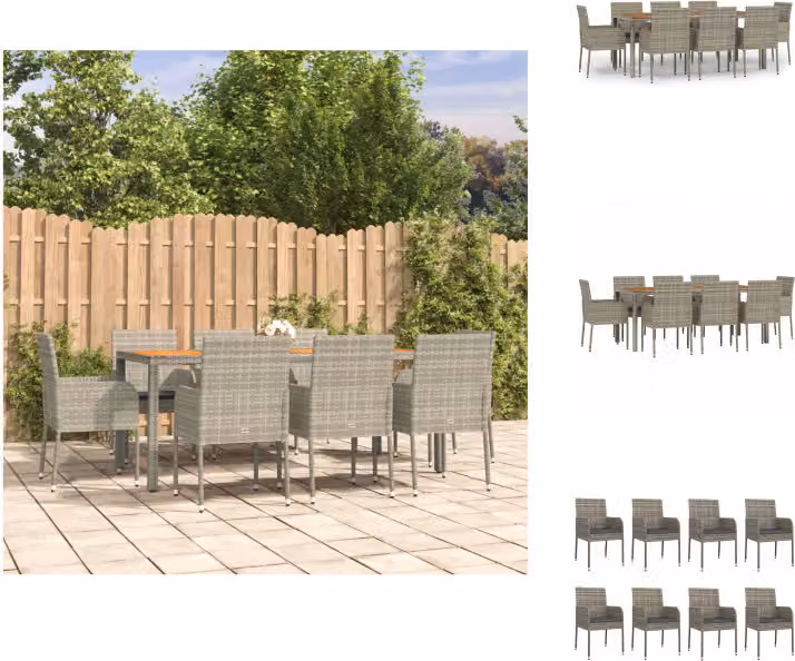 vidaXL set da pranzo da giardino 9 pezzi con cuscini in poly rattan grigio - Set di mobili da giardino