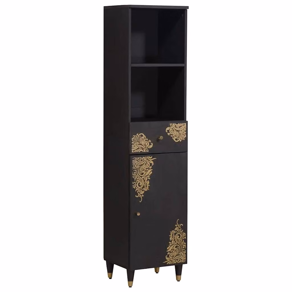 Mobile da bagno moderno vidaXL in legno di mango massello nero e oro L/P/H: 38 x 33 x 160 cm