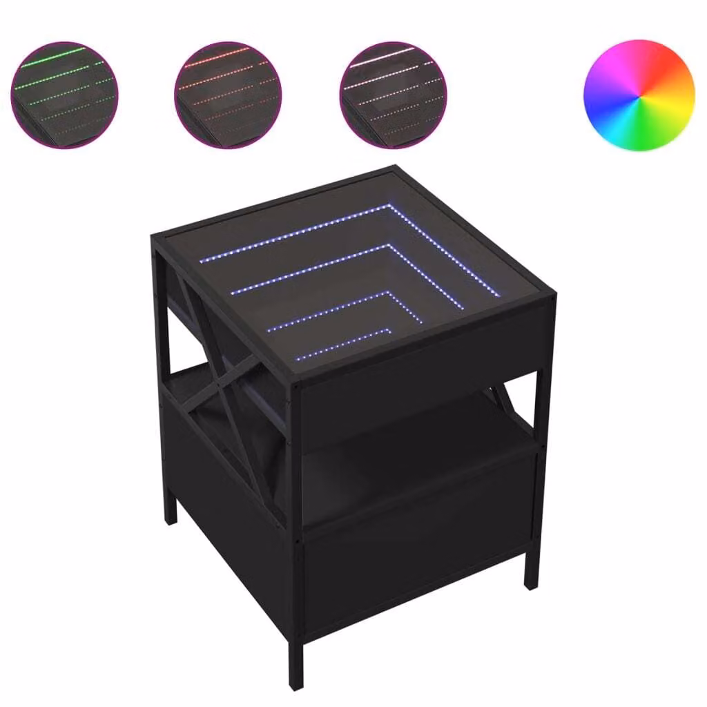 Tavolino da Salotto con LED Infinity Nero 40x40x51 cm