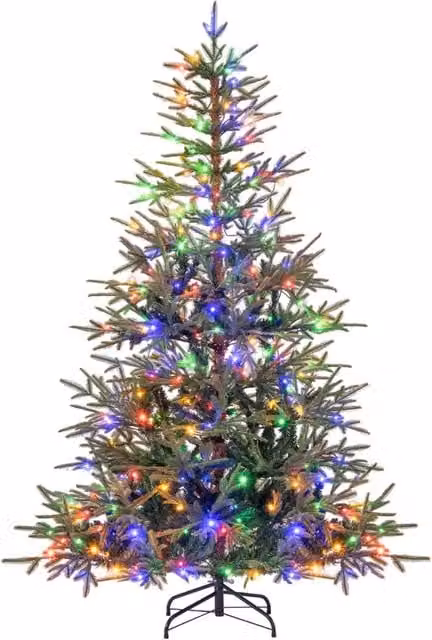 Albero di Natale artificiale Design Mania verde con luci LED calde e multicolori, Altezza: 180 cm
