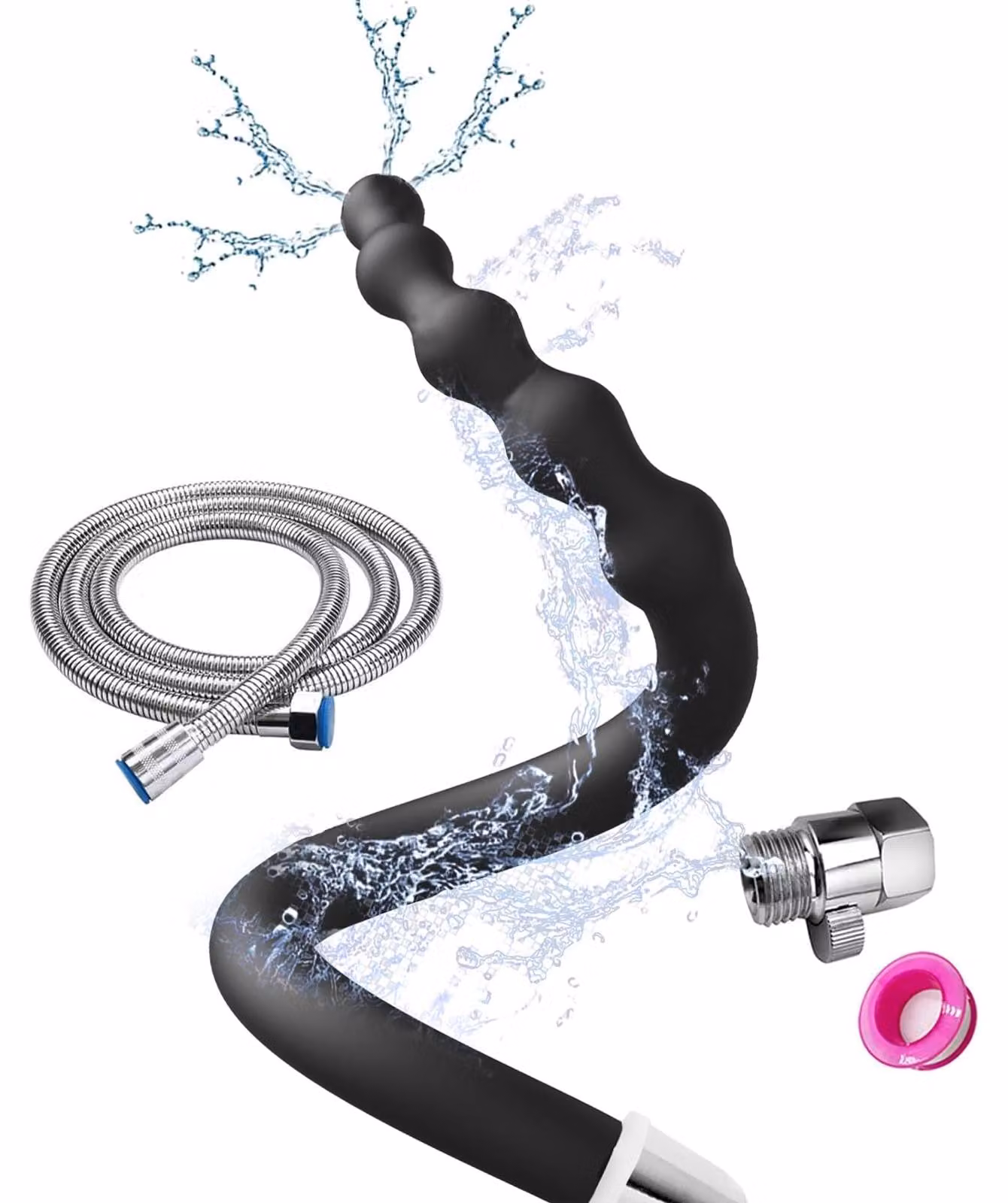 Ugello spray a 4 fori per bidet, applicatore per clistere da 58 cm, tubo in silicone da 150 cm, per l'igiene personale
