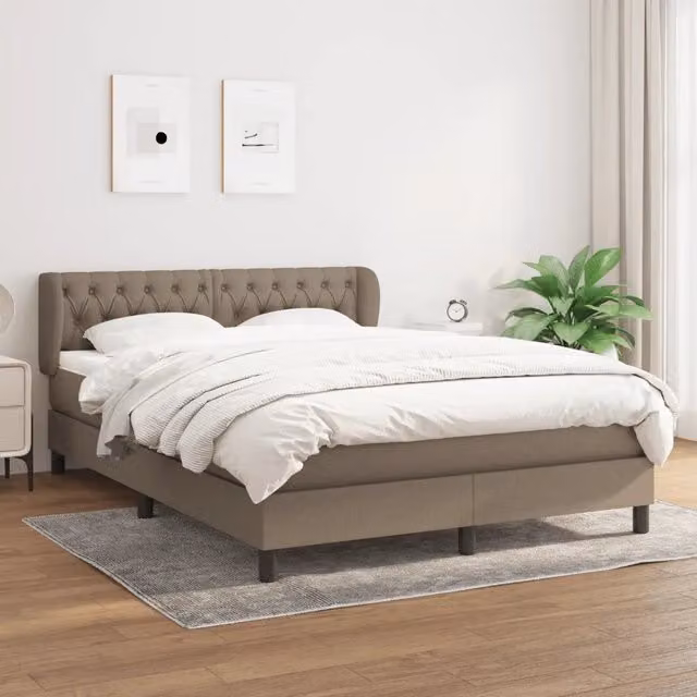 Letto Ibrido vidaXL con Giroletto a Molle e Materasso in Tessuto Beige e Bianco L/P: 140 x 200 cm – 1