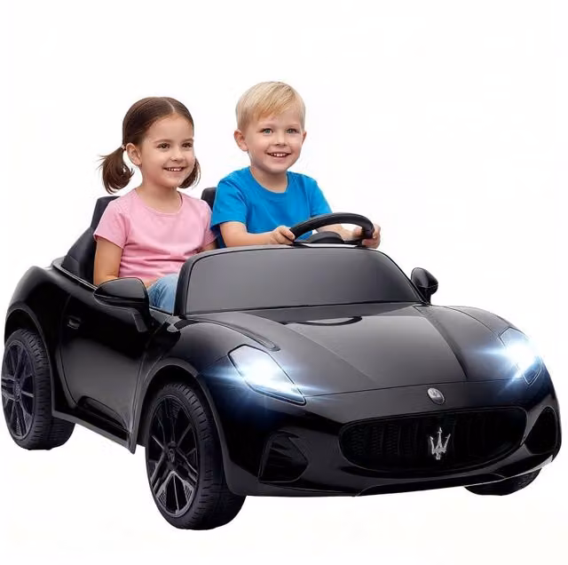 Auto elettrica per bambini Maserati, 2 posti, batteria 12V, telecomando, luci LED, musica, nero